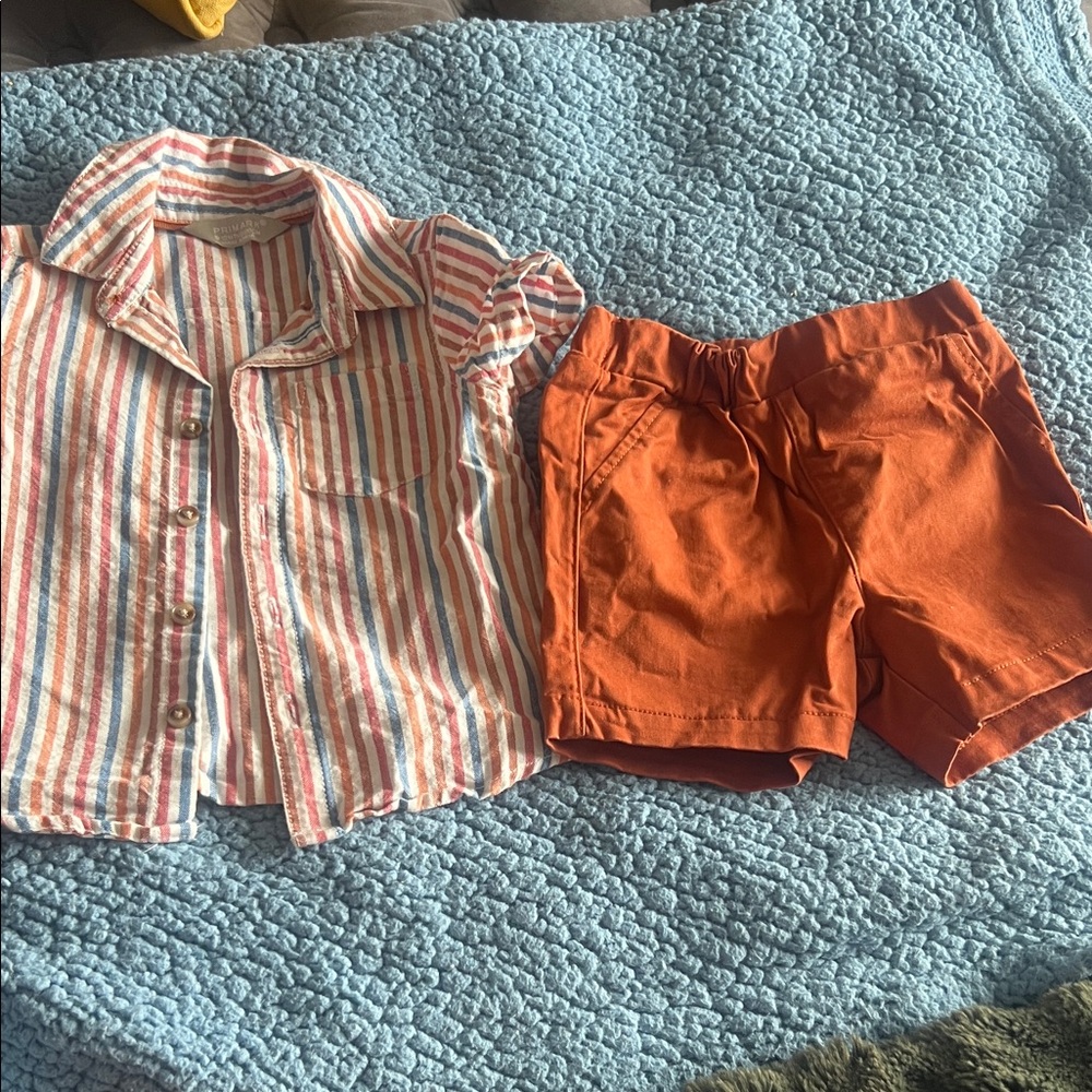 Primark Striped Shirt and Orange Shorts Set